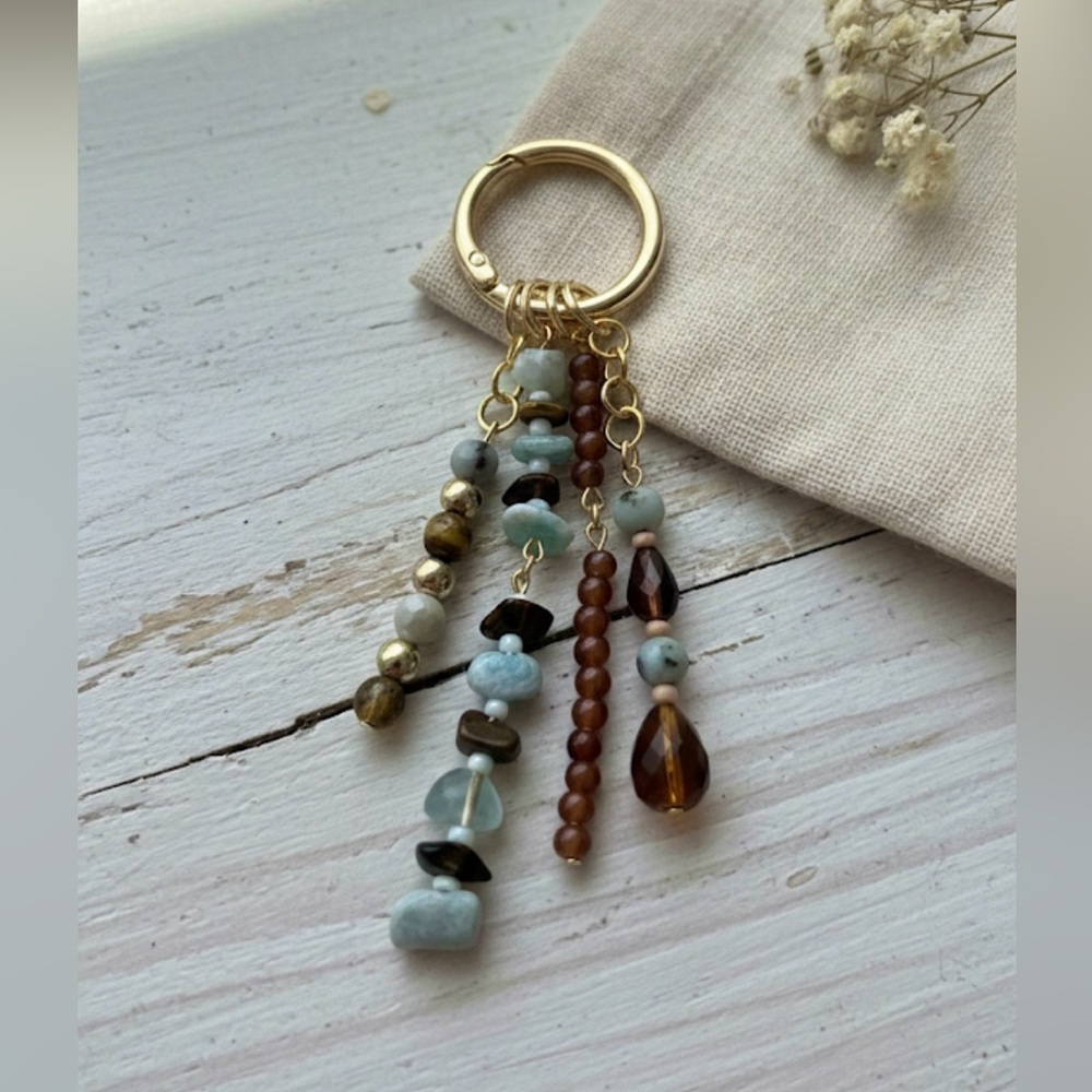 Chic Gold and Brown Beaded Keychain